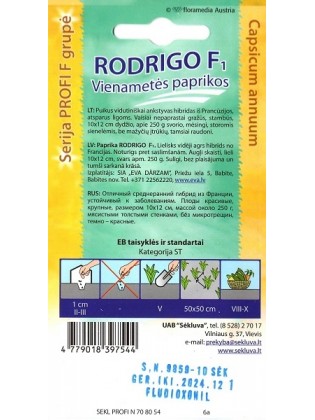Paprika vienametė 'Rodrigo' H, 10 sėklų