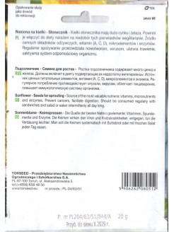 Słonecznik ogrodowy 20 g, nasiona na kiełki